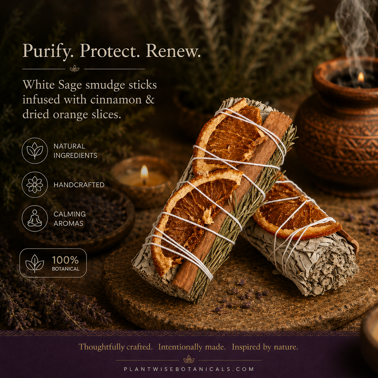 White Sage Smudge Stick — Cinnamon, Orange & Rosemary